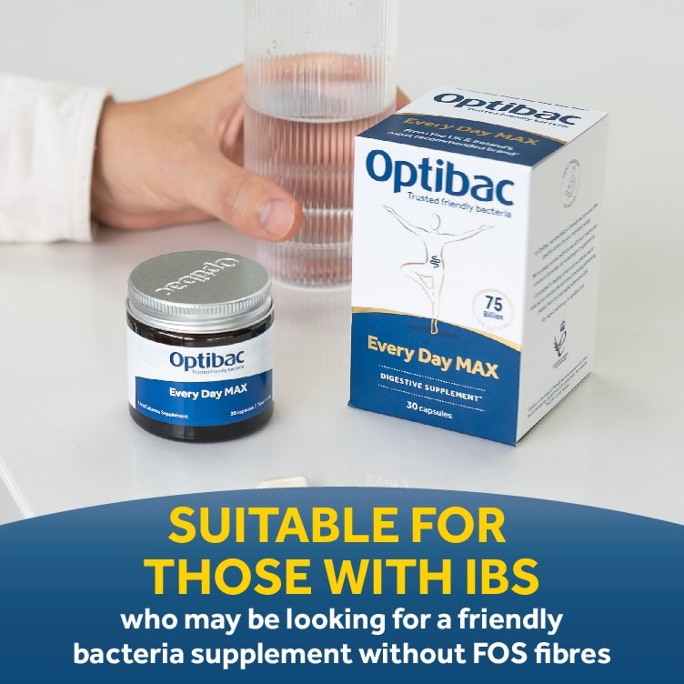 Optibac Probiotics Every Day MAX - max strength probiotics without FOS fibres, more suitable for those with IBS