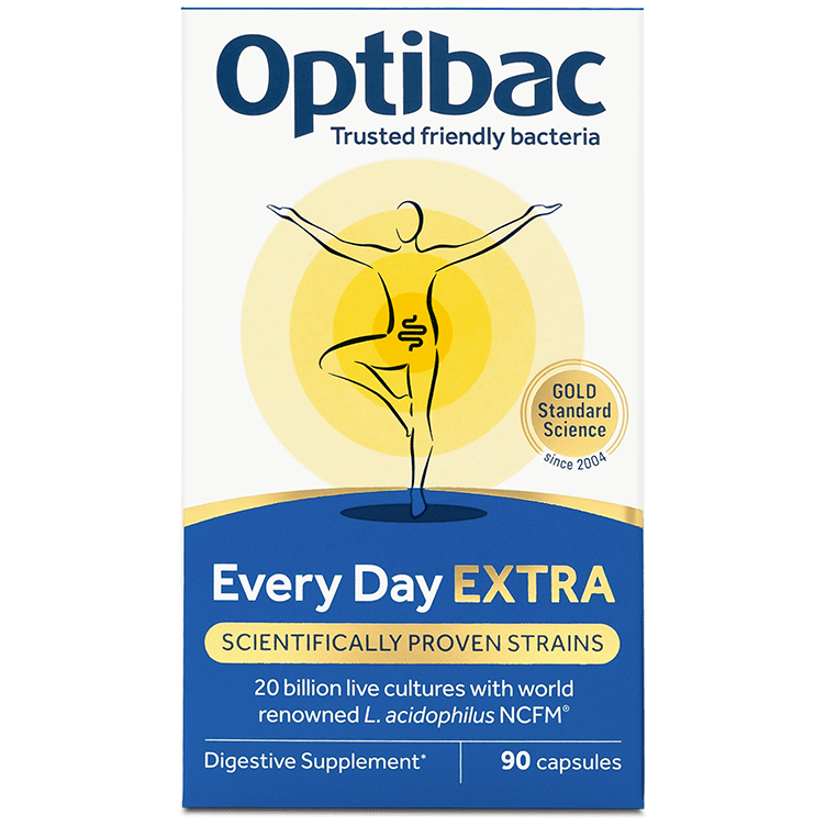 Optibac Every Day EXTRA - high strength probiotic supplement - front of pack - 90 capsules