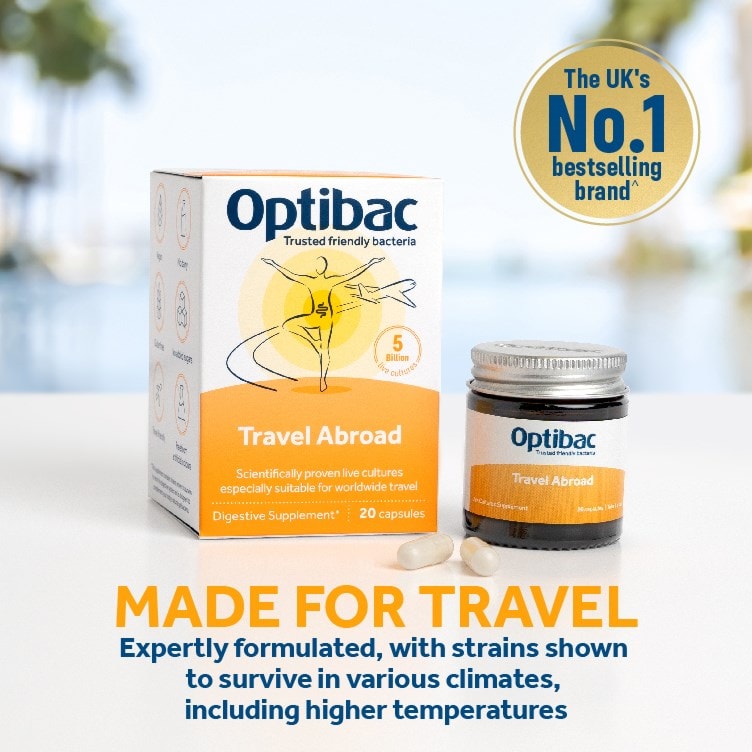 Optibac Probiotics Travel Abroad - Expertly formulated probiotics with strains made for travel