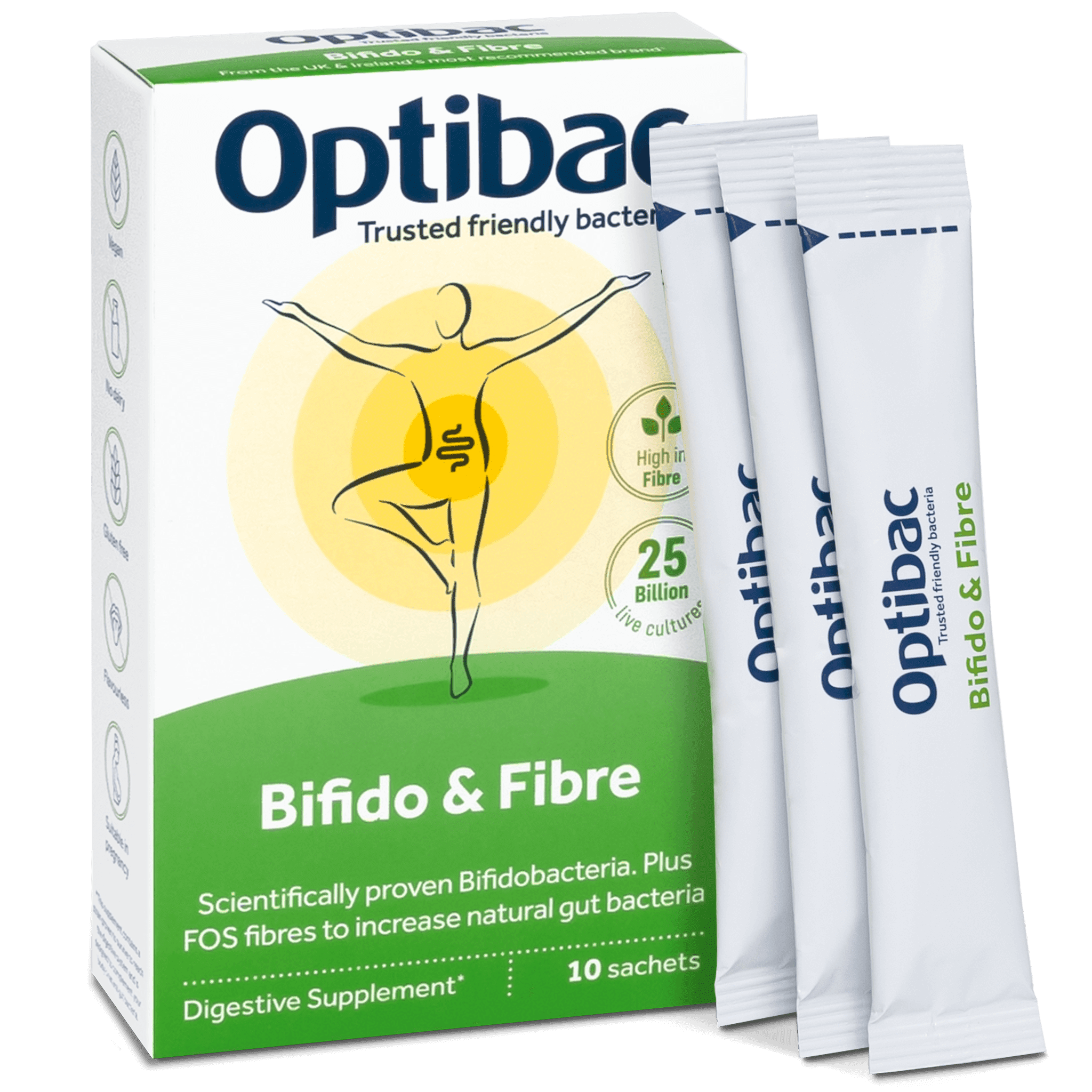 Optibac Probiotics Bifido & Fibre | probiotics for constipation | bifidobacterium probiotic with FOS prebiotic | 10 sachets